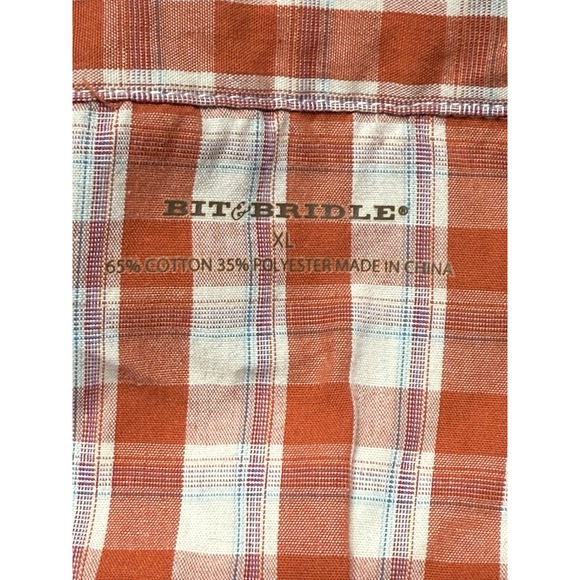 Bit‎ and Bridle Pearl Snap Western Shirt Size X-large Orange Plaid Short Sleeve - Picture 5 of 12